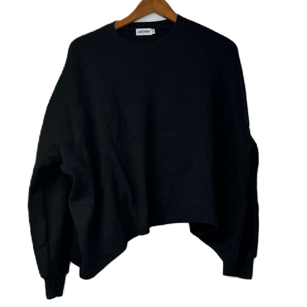 Monn woman’s xl black oversized cropped thermal drop sleeve casual classic cozy